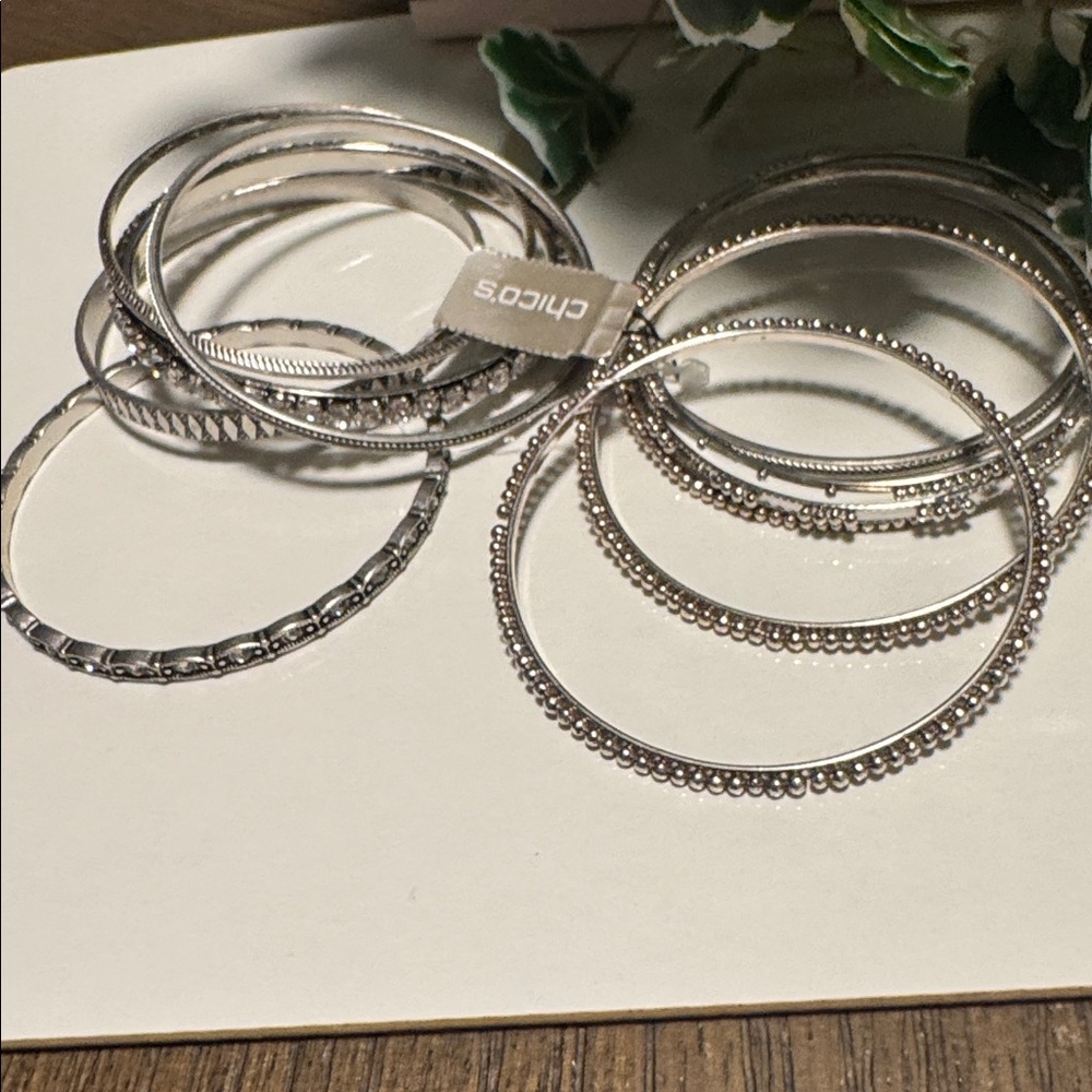 Chico’s Silver Tone Stackable Bangle Bracelet Set… - image 7